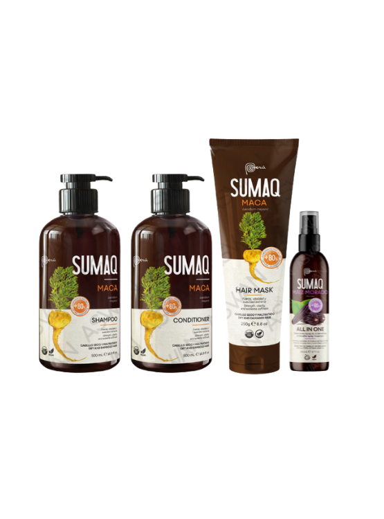 KIT DE ANCESTRAL MACA - SHAMPOO + ACONDICIONADOR + MASCARILLA + MAIZ MORADO - SUMAQ - 1