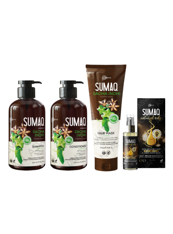 KIT DE SACHA INCHI - SHAMPOO + ACONDICIONADOR + MASCARILLA + ACEITE - SUMAQ - 1