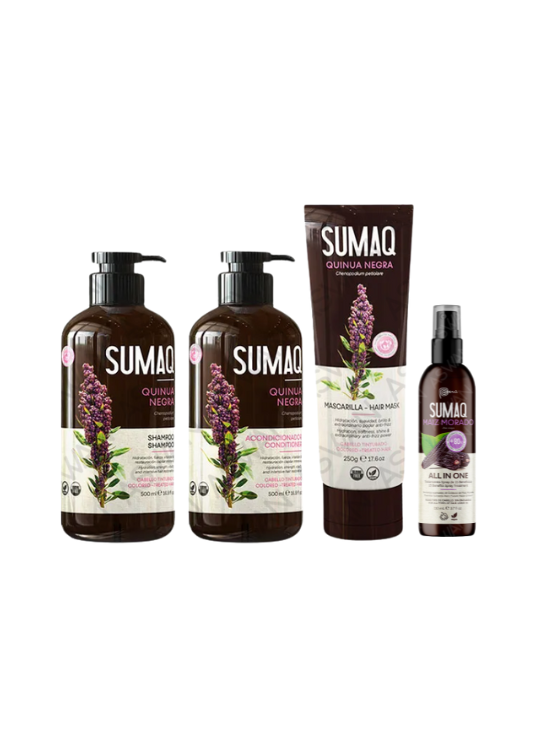 KIT DE QUINUA NEGRA - SHAMPOO + ACONDICIONADOR + MASCARILLA + MAIZ MORADO - SUMAQ - 1