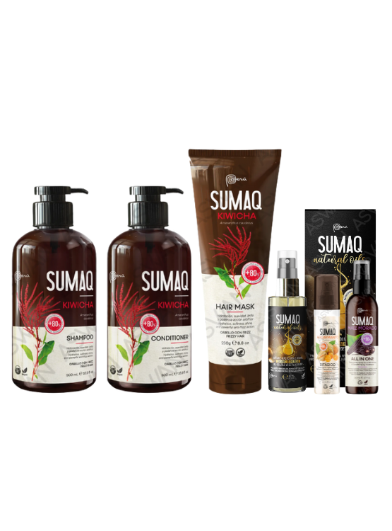 KIT DE KIWICHA - SHAMPOO + ACONDICIONADOR + MASCARILLA + ACEITE + BIFASICO + MAIZ MORADO - SUMAQ - 1