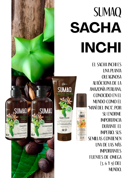 KIT DE SACHA INCHI - SHAMPOO + ACONDICIONADOR + MASCARILLA + BIFASICO - SUMAQ - 6