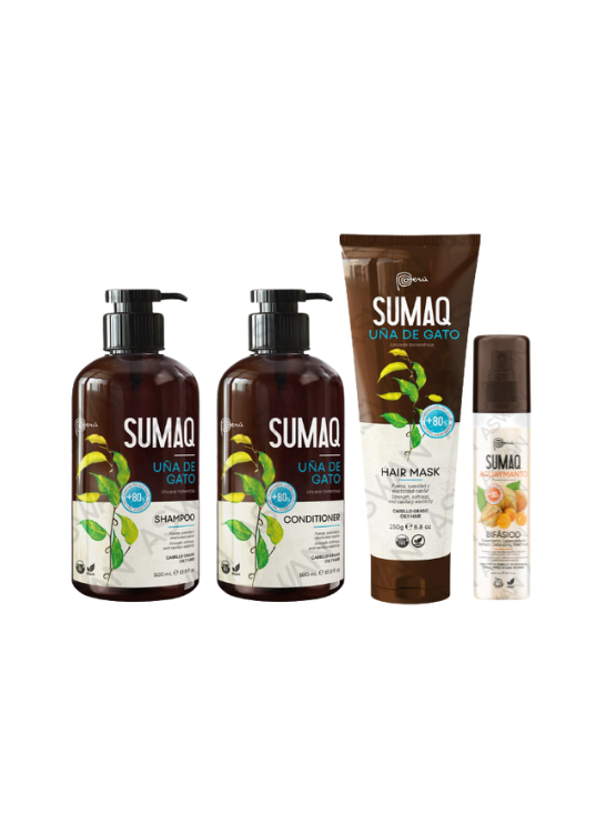 KIT DE UÑA DE GATO - SHAMPOO + ACONDICIONADOR + MASCARILLA + BIFASICO - SUMAQ - 1