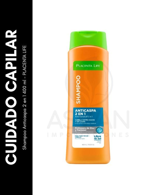 SHAMPOO ANTICASPA 2 EN 1 400 ML - PLACENTA LIFE - 1