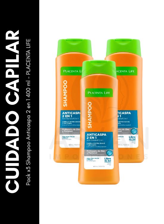 PACK X3 SHAMPOO ANTICASPA 2 EN 1 400 ML - PLACENTA LIFE - 1