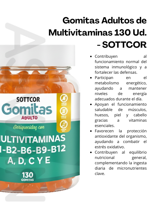 GOMITAS ADULTOS DE MULTIVITAMINAS 130 UD. - SOTTCOR - 2