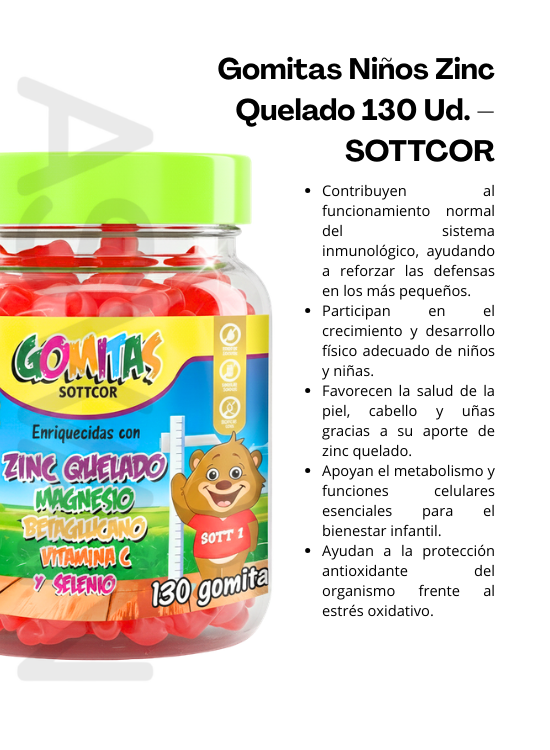 GOMITAS NIÑOS ZINC QUELADO 130 UD. – SOTTCOR - 2
