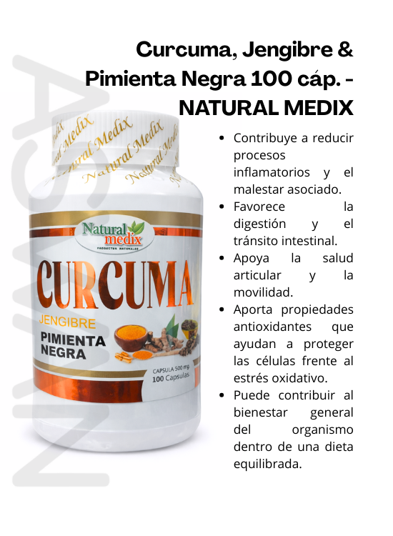 CURCUMA, JENGIBRE Y PIMIENTA NEGRA 100 CÁP. - NATURAL MEDIX - 2