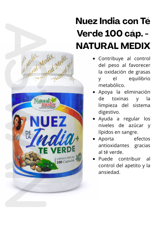 NUEZ INDIA CON TÉ VERDE 100 CÁP. - NATURAL MEDIX - 2