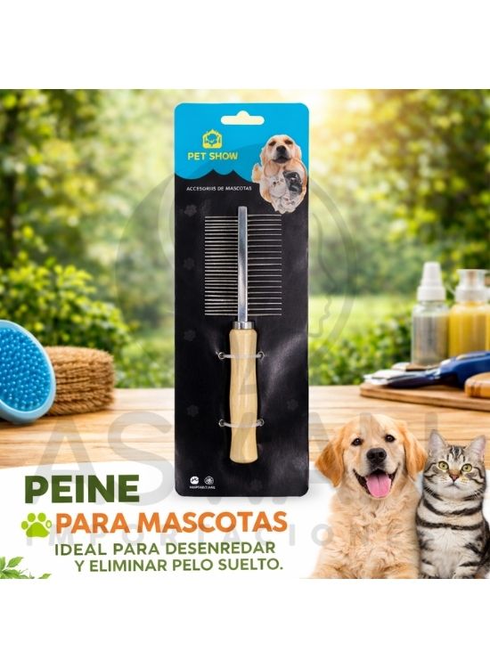 PEINE METAL DOBLE DE MADERA PARA MASCOTAS - 2