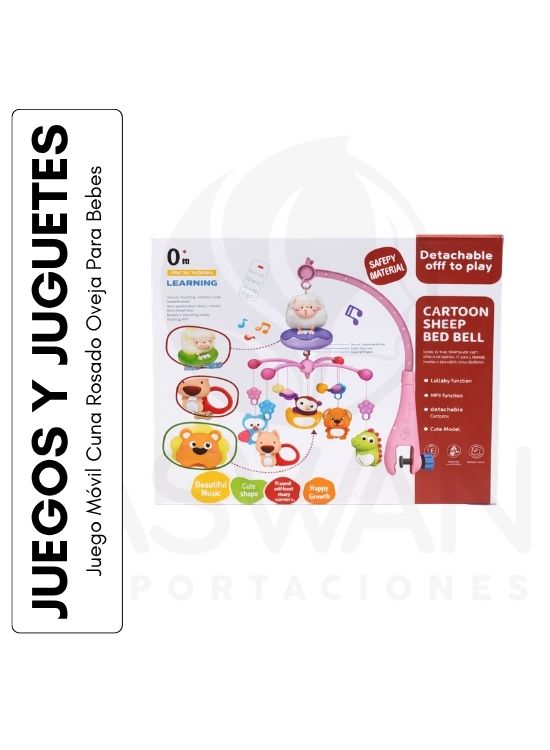 JUEGO MÓVIL CUNA ROSADO OVEJA PARA BEBES - 1