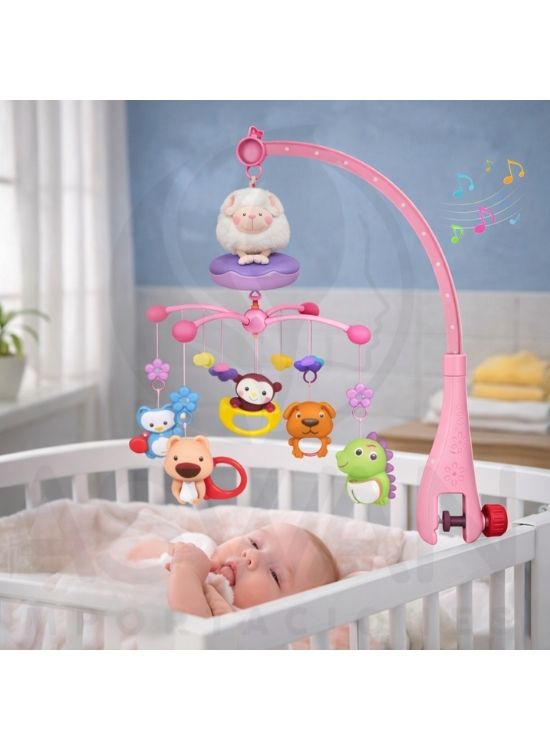 JUEGO MÓVIL CUNA ROSADO OVEJA PARA BEBES - 3