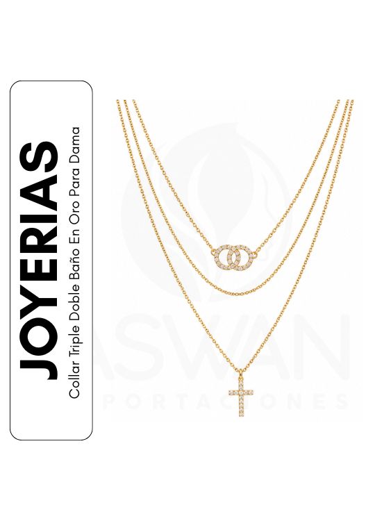 COLLAR TRIPLE DOBLE BAÑO EN ORO PARA DAMA - 1