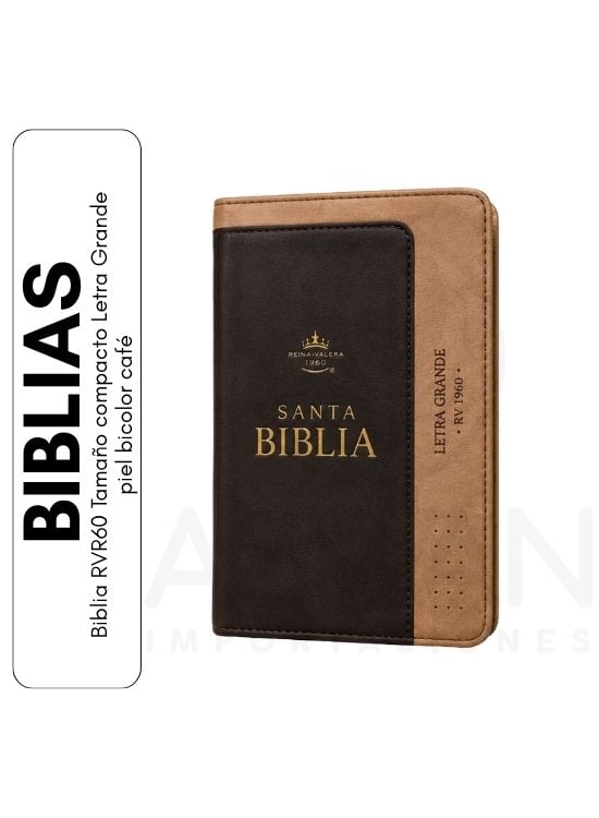 BIBLIA RVR60 TAMAÑO COMPACTO LETRA GRANDE PIEL BICOLOR CAFÉ - 1