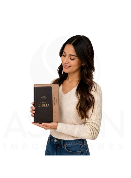 BIBLIA RVR60 TAMAÑO COMPACTO LETRA GRANDE PIEL BICOLOR CAFÉ - 4