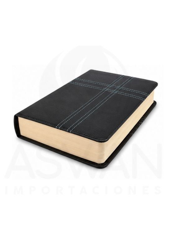 BIBLIA BILINGÜE RVR60/KJV TAPA FLEXIBLE NEGRO CRUZ VERDE BORDADA - 3