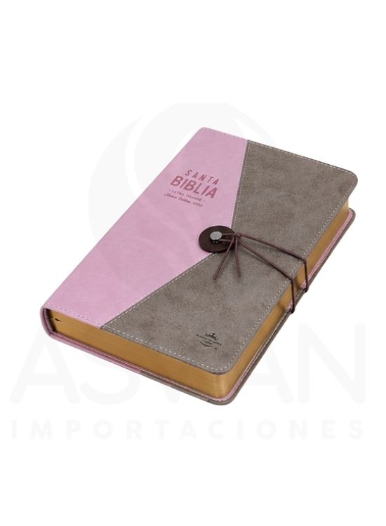 BIBLIA REINA VALERA 1960 CON ELASTICO LETRA GRANDE VINTAGE IMITACION PIEL ROSA/CAFE - 2