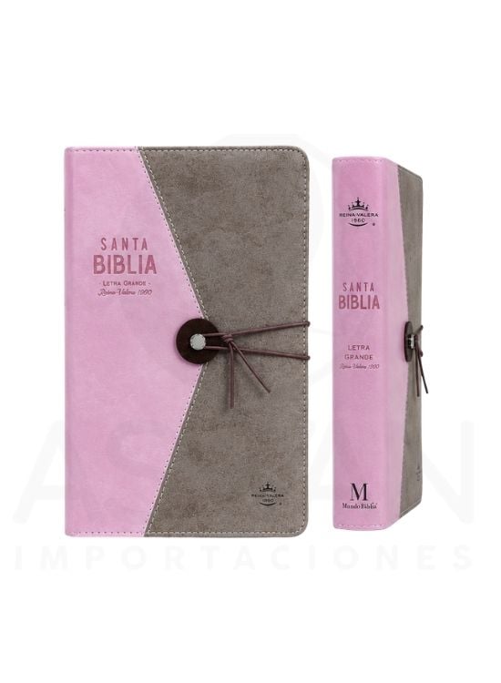 BIBLIA REINA VALERA 1960 CON ELASTICO LETRA GRANDE VINTAGE IMITACION PIEL ROSA/CAFE - 3