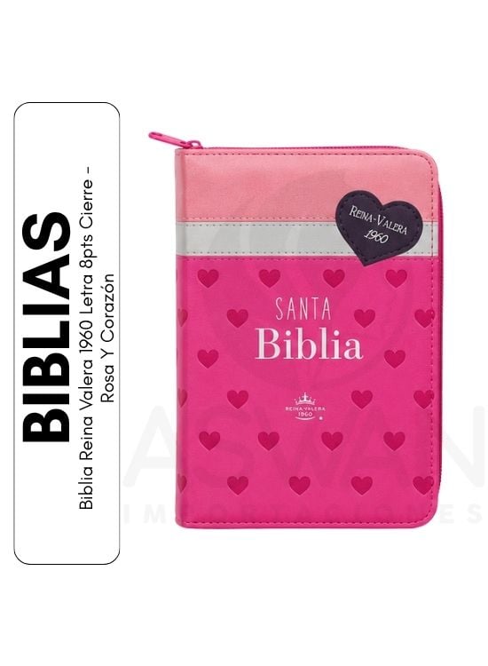 BIBLIA REINA VALERA 1960 LETRA 8PTS CIERRE - ROSA Y CORAZÓN - 1