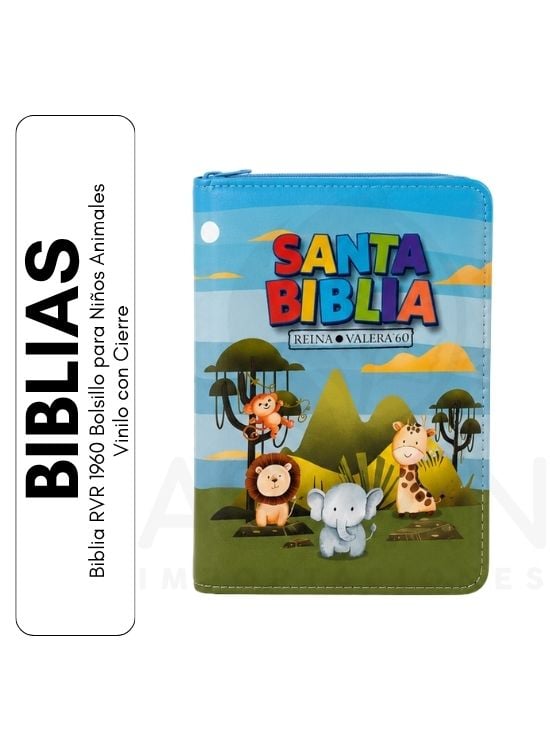 BIBLIA RVR 1960 BOLSILLO PARA NIÑOS ANIMALES VINILO CON CIERRE - 1