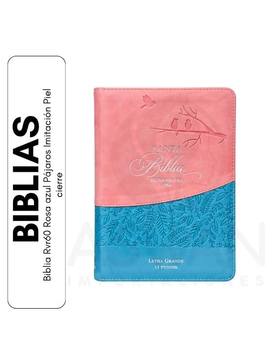 BIBLIA RVR60 ROSA AZUL PÁJAROS IMITACIÓN PIEL CIERRE - 1