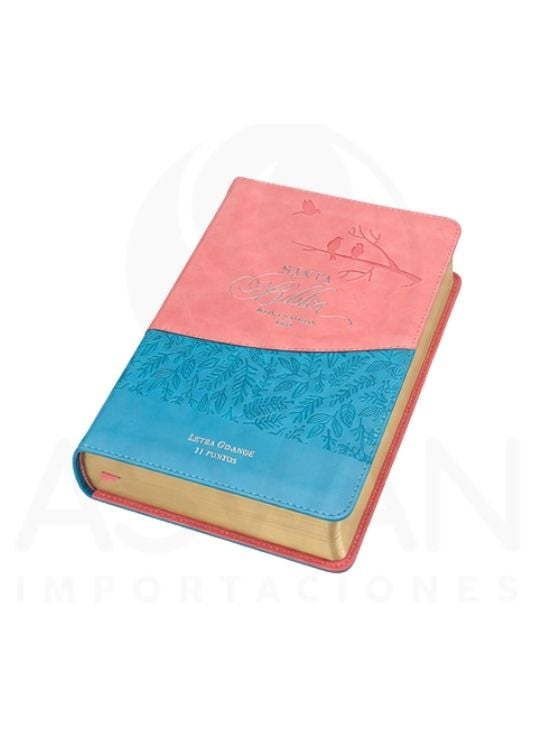 BIBLIA RVR60 ROSA AZUL PÁJAROS IMITACIÓN PIEL CIERRE - 2