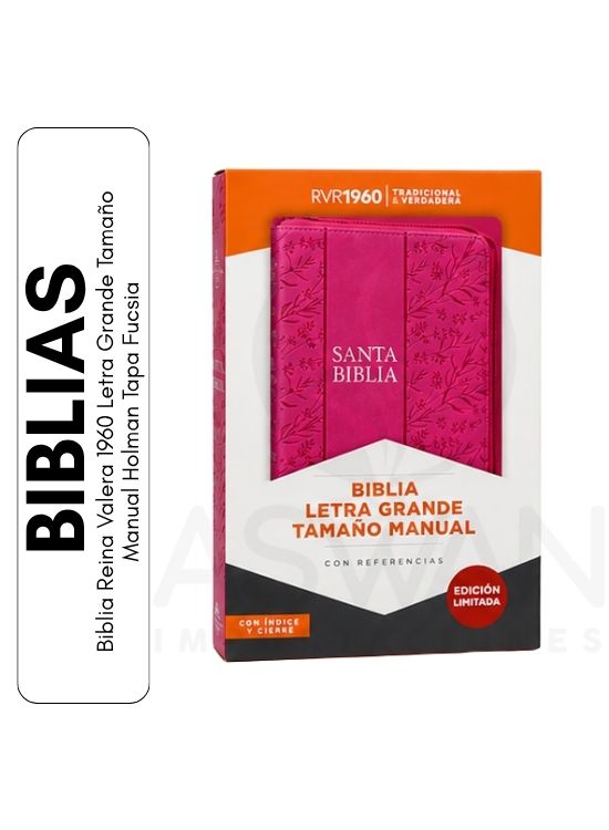 BIBLIA REINA VALERA 1960 LETRA GRANDE TAMAÑO MANUAL HOLMAN TAPA FUCSIA - 1