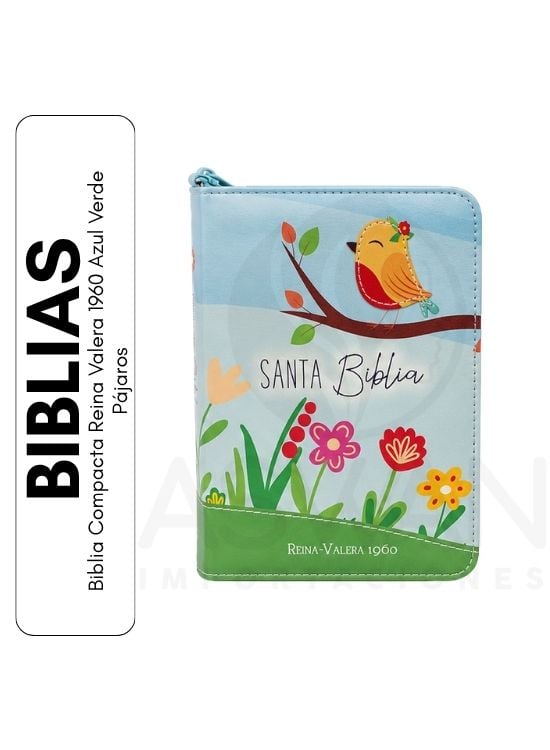 BIBLIA COMPACTA REINA VALERA 1960 AZUL VERDE PÁJAROS - 1