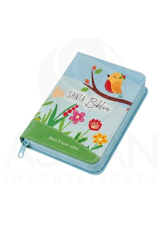 BIBLIA COMPACTA REINA VALERA 1960 AZUL VERDE PÁJAROS - 2