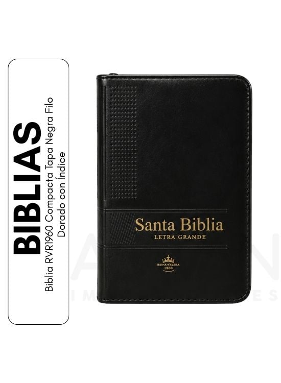 BIBLIA RVR1960 COMPACTA TAPA NEGRA FILO DORADO CON ÍNDICE - 1