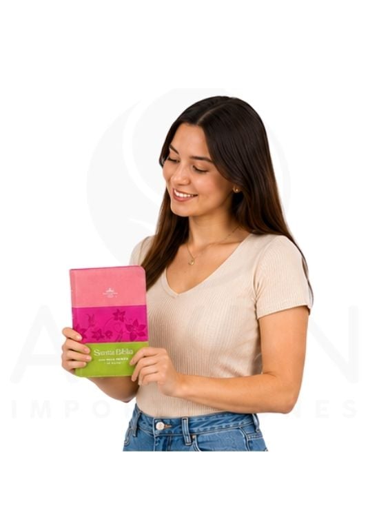 BIBLIA CON CIERRE COMPACTA 11 PUNTOS RV1960, IMIT TRICOLOR ROSA FUCSIA LIMA - 3