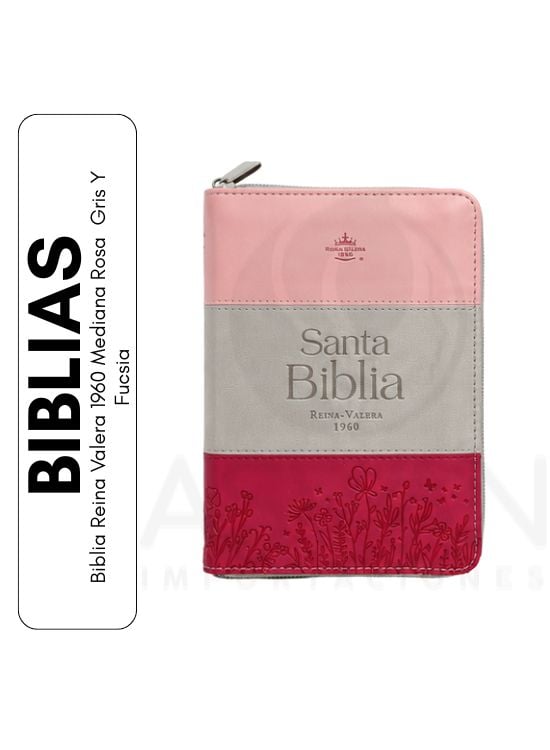 BIBLIA REINA VALERA 1960 MEDIANA ROSA  GRIS Y FUCSIA - 1