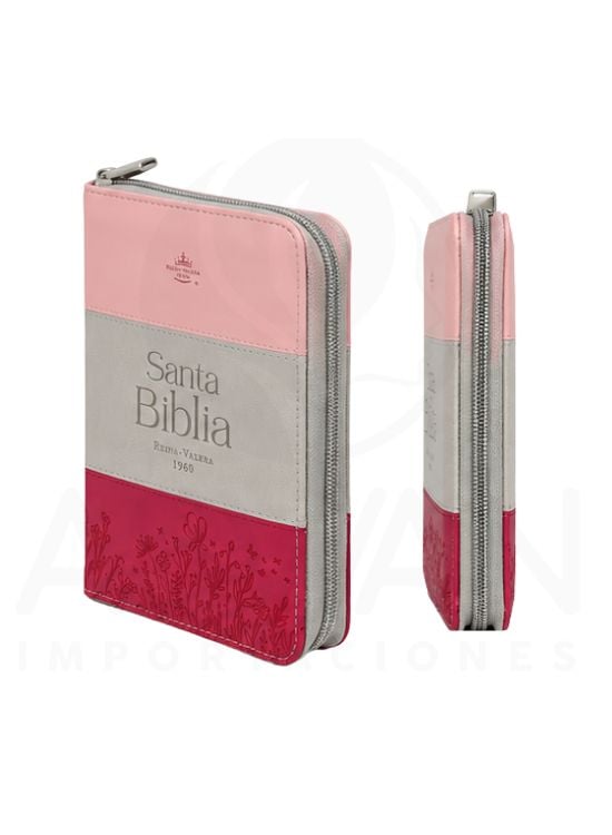 BIBLIA REINA VALERA 1960 MEDIANA ROSA  GRIS Y FUCSIA - 2