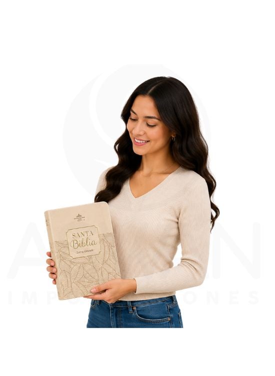 BIBLIA REINA VALERA 1960 LETRA GRANDE SIMIL PIEL BEIGE HOJAS - 3