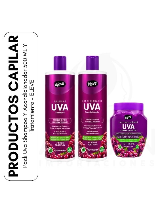 PACK UVA SHAMPOO Y ACONDICIONADOR 500 ML Y TRATAMIENTO - ELEVE - 1