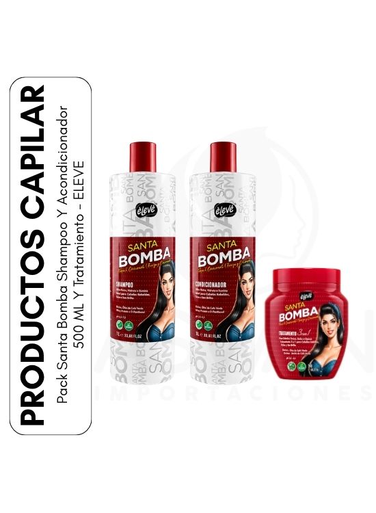 PACK SANTA BOMBA SHAMPOO Y ACONDICIONADOR 500 ML Y TRATAMIENTO - ELEVE - 1