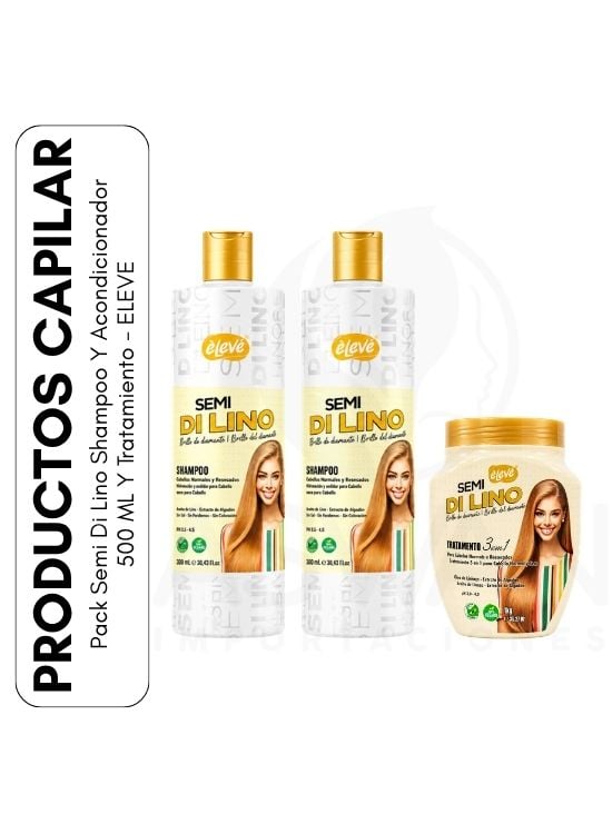 PACK SEMI DI LINO SHAMPOO Y ACONDICIONADOR 500 ML Y TRATAMIENTO - ELEVE - 1