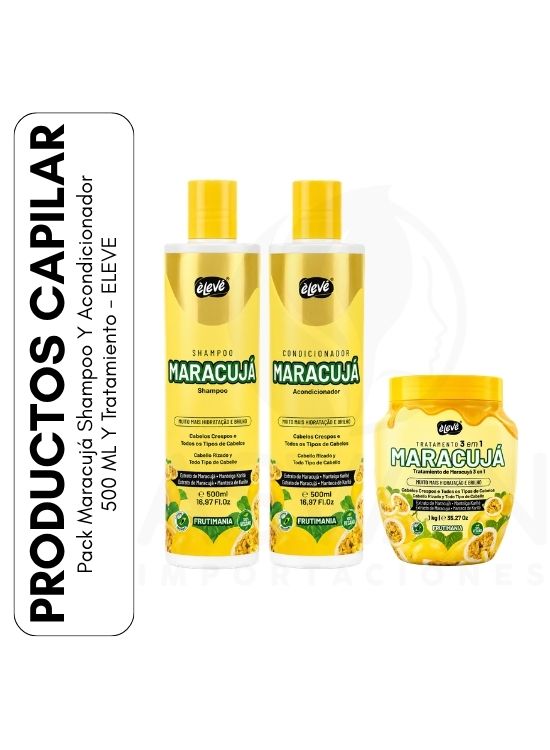 PACK MARACUJÁ SHAMPOO Y ACONDICIONADOR 500 ML Y TRATAMIENTO - ELEVE - 1