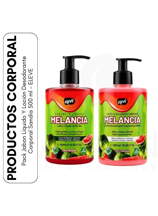 PACK JABON LÍQUIDO Y LOCIÓN DESODORANTE CORPORAL SANDÍA 500 ML - ELEVE - 1