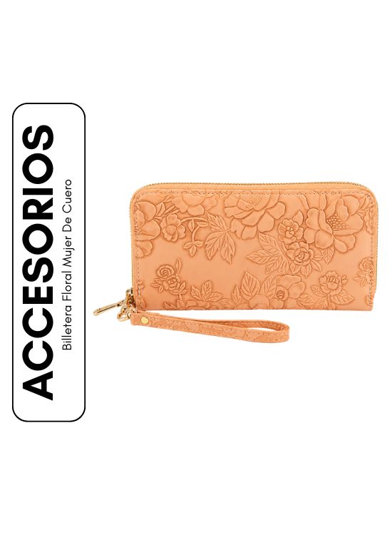 BILLETERA FLORAL MUJER DE CUERO - 1