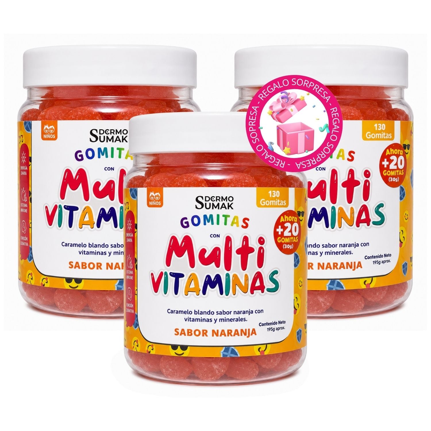 PACK X3 GOMITAS MULTIVITAMINAS NIÑOS - DERMO SUMAK - 1