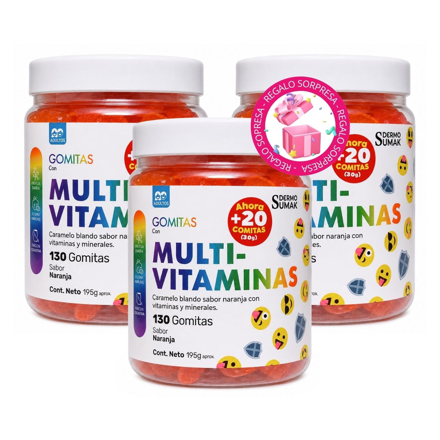 PACK X3 GOMITAS MULTIVITAMINAS ADULTOS - DERMO SUMAK - 1