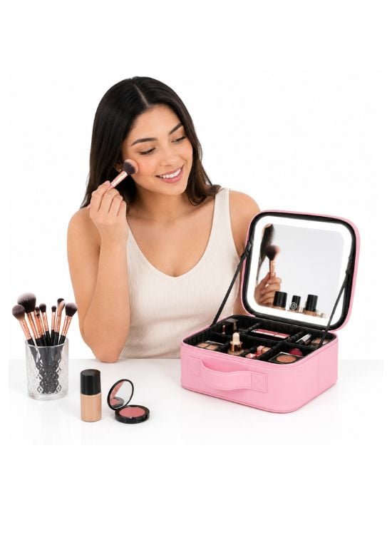 COSMETIQUERO NECESER LED ROSADO - 3