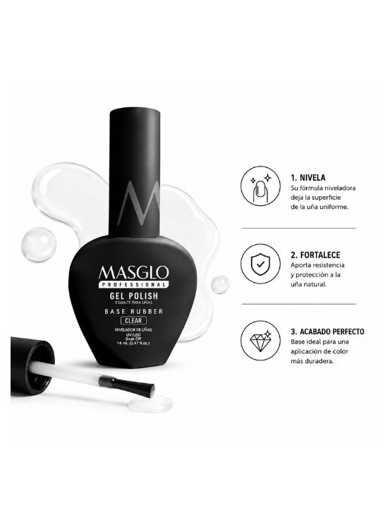 GEL POLISH BASE RUBBER CLEAR 14 ML – MASGLO - 2