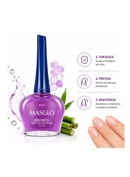 BASE UÑAS FUERTES FORTALEZA Y RESISTENCIA 13.5 ML - MASGLO - 2