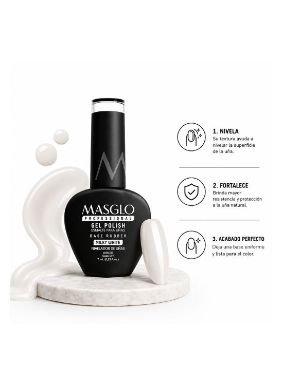 GEL POLISH BASE RUBBER MILKY WHITE 7 ML – MASGLO - 2