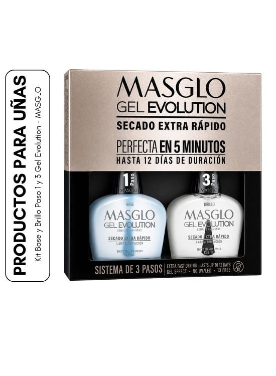 KIT BASE Y BRILLO PASO 1 Y 3 GEL EVOLUTION - MASGLO - 1