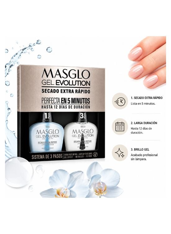 KIT BASE Y BRILLO PASO 1 Y 3 GEL EVOLUTION - MASGLO - 2