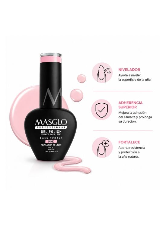 GEL POLISH BASE RUBBER PINK 7 ML - MASGLO - 2