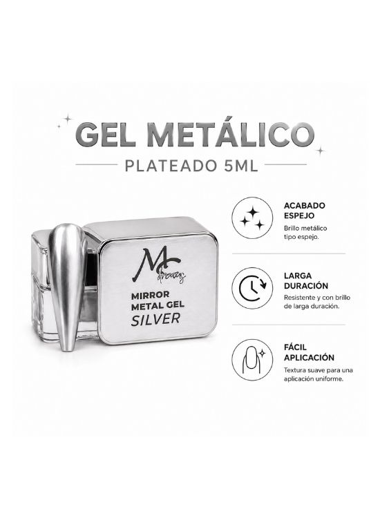 MIRROR METAL GEL SILVER 5 ML - MC NAILS - 2