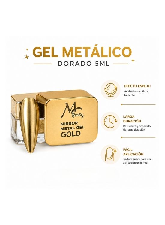 MIRROR METAL GEL DORADO 5 ML - MC NAILS - 2